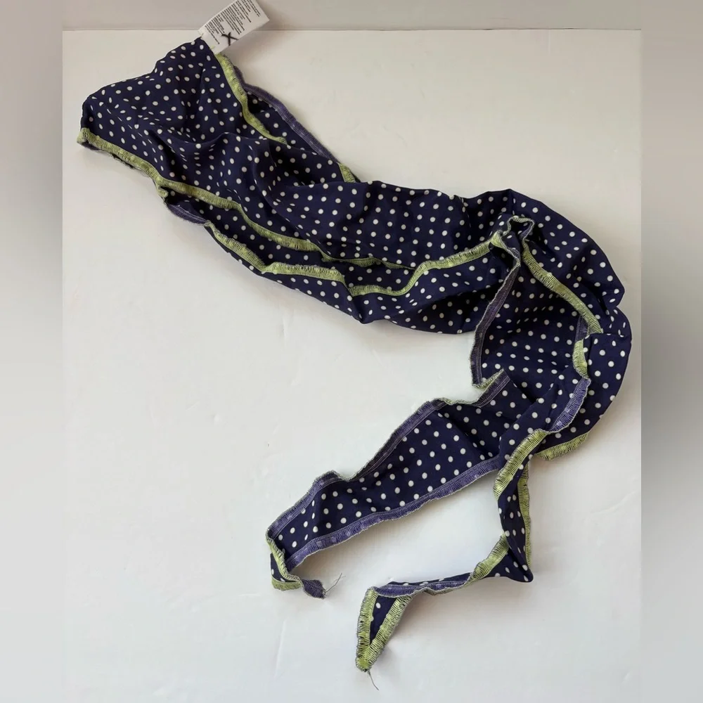 Free People Navy Polka Dot Scarf with White Dots and Green Trim